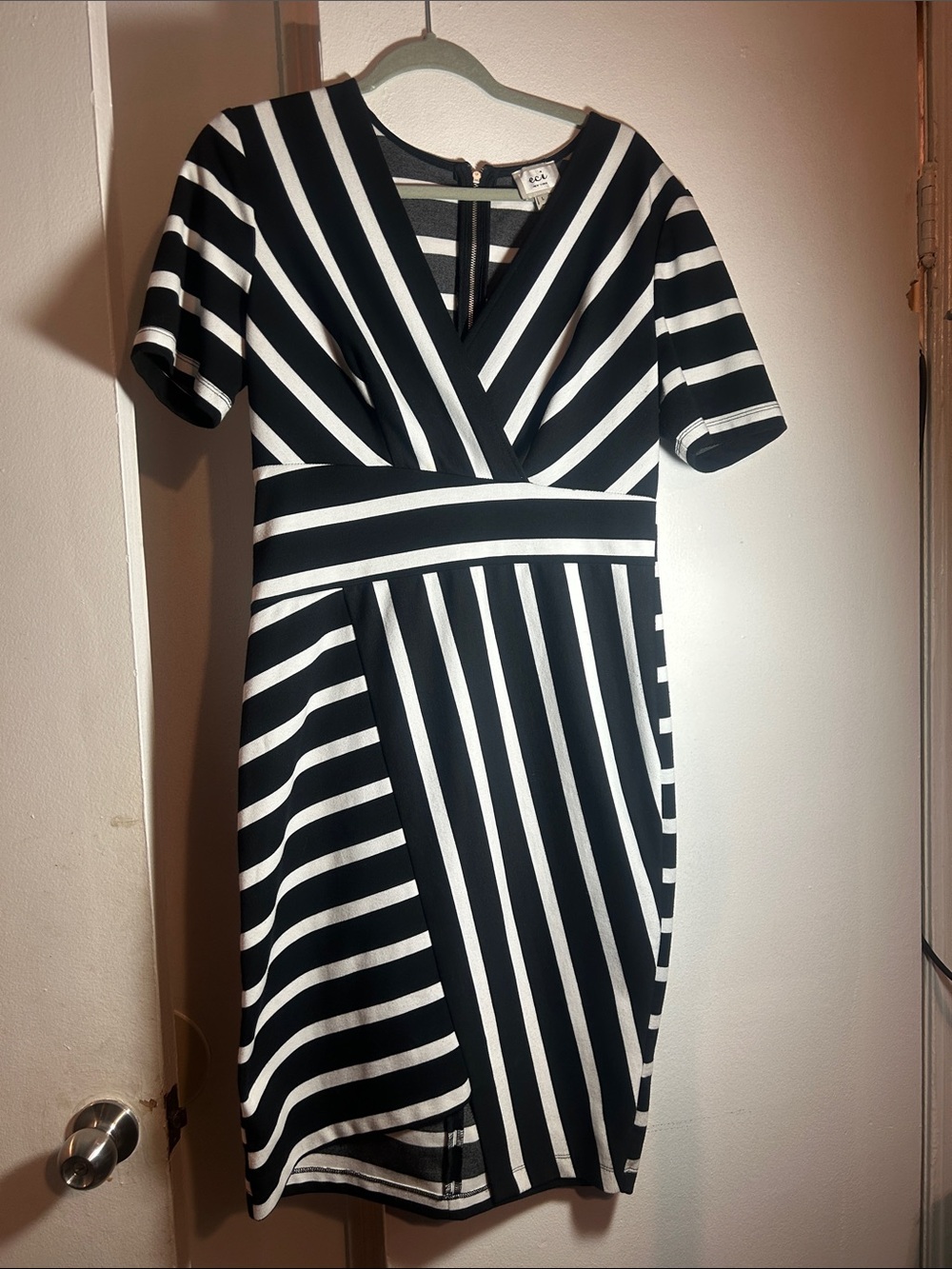 ECI Black and White Striped Midi Dress